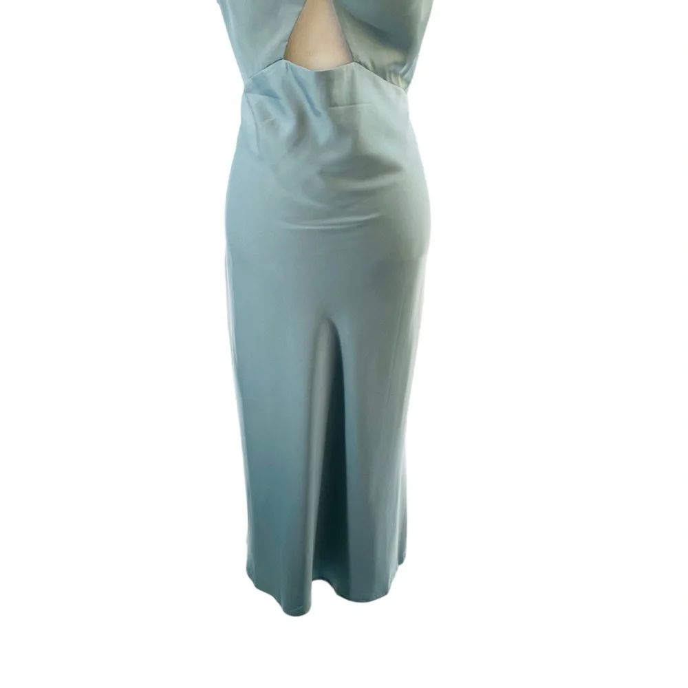 Petal & Pup NEW Cut Out Blue Satin Formal Midi Dress Size XL - Picture 6 of 11